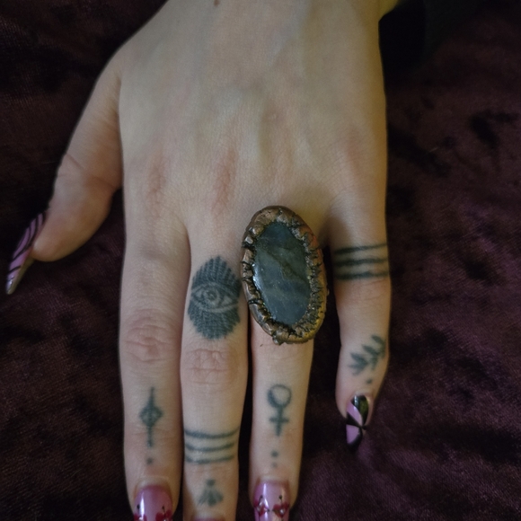 Jewelry - Handmade Statement Brutalist Large Labradorite Bronze Ring